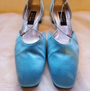 Stuart Weitzman Aqua Satin Shoes with Block Heel